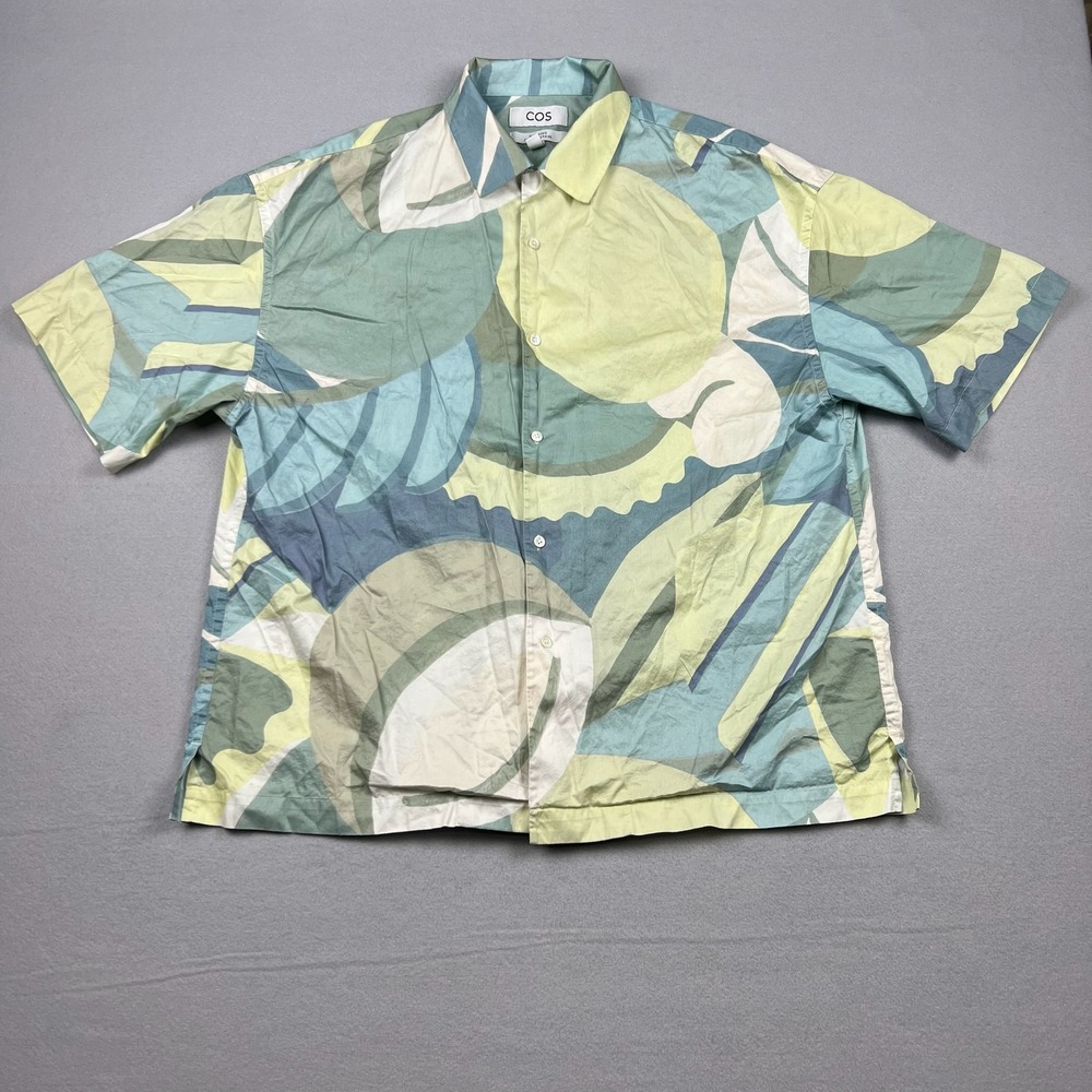 COS Mens XL Multi Color Abstract Floral Pastel Printed Oversized Button Up Shirt